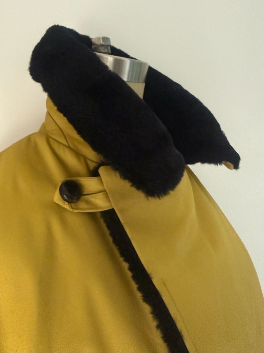 Vintage Cresco Mustard Faux Fur Lined Car Coat Double Breasted Size 38 Medium - Picture 3 of 16